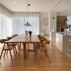 a dining room table and chairs in front of a window