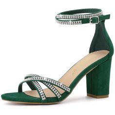 Shop Allegra K for rhinestones strappy chunky heel sandals you are looking for, get more women's chunky heel for yourelf. Order now! Free Returns! Dark Green High Heels, Green High Heels, Ankle Strap Chunky Heels, Evening Heels, Statement Clutch, Back To School Shoes, Chunky Heel Sandals, Ankle Strap Block Heel, Womens Chunky Heels