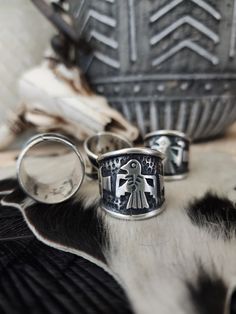 Sterling Silver Thunderbird Ring Native American Handmade by Kree Blanchard Stamped KB Size up due to Wide Band Thunderbird Jewelry, Bird Rings, Country Rings, Native American Rings, Native Jewelry, Spoon Rings, Native American Fashion, Sterling Silver Bands, Wide Bands