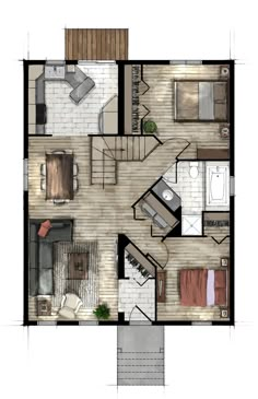 the floor plan for a small apartment with two bedroom and one bathroom, including a living room