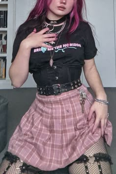 Egirl, pink, aesthetic, alternative, outfit inspiration Pink Goth Outfits Aesthetic, Alt Pink Outfit, Black And Pink Gothic Outfit, Pink Goth Outfits, Cute Alt Outfits Pink, Pink Aesthetic Clothes Pastel Goth, Pink Skirt Outfits, Pastel Goth Outfits, Pastel Goth Fashion