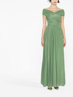 Talbot Runhof V-neck Draped Gown - Farfetch Bp Dress, Gown Green, Draped Gown, Talbot Runhof, Drape Gowns, Evening Wear, Ankle Length, Floor Length, Fashion Branding