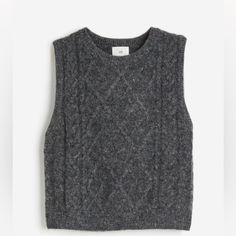 H&M Dark Gray Sweater Vest Size M New W/ Tags Soft Cable Knit Vest With Wool Content Round Neckline And Ribbing At Neckline Crew Neck Knit Sweater Vest For Fall, Knit Sweater Vest With Crew Neck For Fall, Fall Crew Neck Knit Sweater Vest, H&m Knit Tops For Fall, Fall Knit Tops By H&m, H&m Winter Workwear Tops, H&m Casual Sweater For Layering, Casual H&m Sweater For Layering, Cozy Winter Tops By H&m