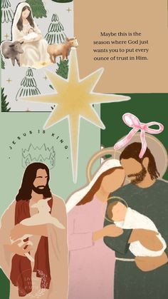 the birth of jesus is depicted in this collage