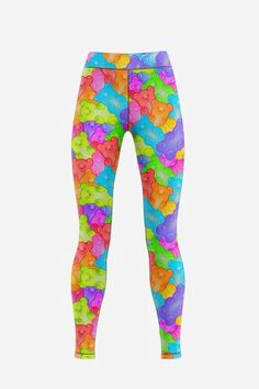 Plus Gummy Bear Low Rise Leggings – In Control Clothing Clothes Kidcore, Kidcore Outfit, Kidcore Clothing, Colorful Tights, Kawaii Kidcore, Decora Harajuku, Low Rise Leggings, Food Snacks, Space Room