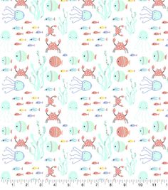 a white background with colorful sea animals and fish on the bottom half of it,