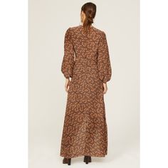 Brown paisley silk blend (65% Viscose, 35% silk). Lining (100% Viscose).Hourglass. Long sleeves. Crewneck. Back zipper closure. 57" from shoulder to hemline. Imported. Brown Paisley, Paisley Print Dress, Rent The Runway, Paisley Dress, Closet Designs, Paisley Print, Print Dress, Paisley, Long Sleeves