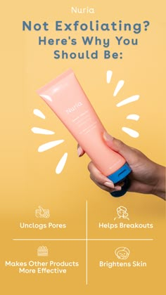 a hand holding a tube of sunscreen with the words, not exfolating? here's why you should be