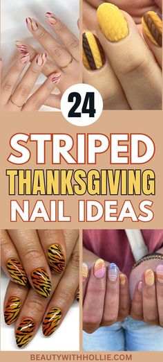 Striped Thanksgiving Nail Design Ideas To Try Striped Nail Designs, Artistic Patterns, Thanksgiving Nail Designs, Thanksgiving Nail, Striped Nails