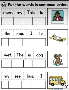 worksheet for beginning and ending sounds with pictures on the words in sentence order