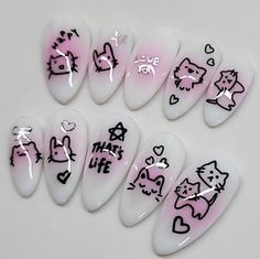 Doodle Nails, 2 Bunnies, Paznokcie Hello Kitty, Punk Nails, Cute Simple Nails, Cat Doodle