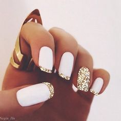 nail art for short nails Glitter French Tips, Colorful Nails, Gold Nail, Prom Nails, Prom Hairstyles, Manicure Y Pedicure, Cute Nail Designs, Nail Art Inspiration