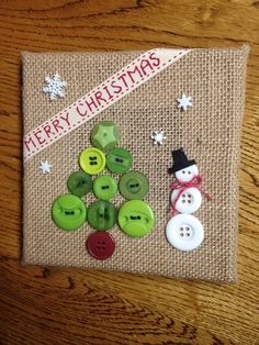 a christmas card with buttons and a snowman