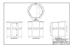 the plans for an octagonal table with four sides and three doors, all in different sizes