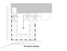 the floor plan for an art gallery in canada, with palm trees on each side