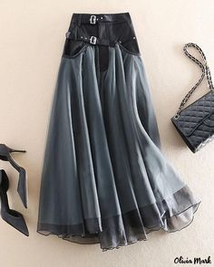 OliviaMark - Falda Midi con Cintura Alta de Organza Premium Patchwork - Estilo Elegante a un Precio Inmejorable Tule Rok, Gonna In Tulle, Goth Outfit, Fashion Patchwork, Tulle Skirts, French Grey, Vintage Rock, Linen Maxi Dress, Rock Design