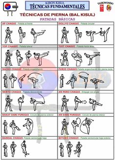 the basic instructions for how to do karate in different positions, including kickboxs and knee