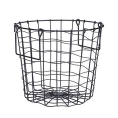 a black wire basket on a white background