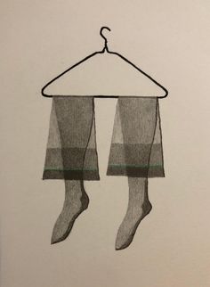 a drawing of socks hanging from a clothes hanger with two stockings attached to it