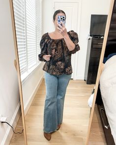 black and brown floral top | anthropologie fashion finds | Over 40 Fashion Blogger Lady in Violet