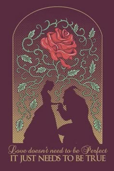 the silhouettes of two people, one with a rose on it