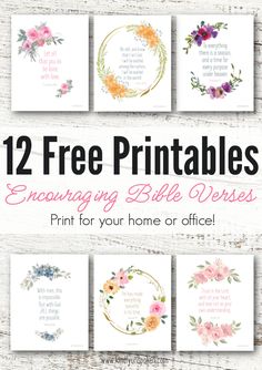 12 free printables for encouraging bible verses with flowers and leaves on them