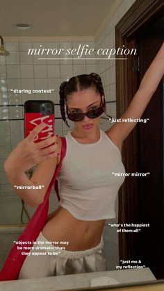 a woman taking a selfie in the mirror with her cell phone and wearing sunglasses