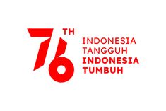 the logo for indonesia's 76th national day celebrations is shown in red on a white background