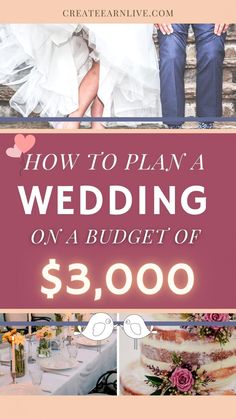 a couple standing next to each other with the words how to plan a wedding on a budget $ 3, 000