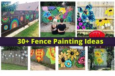 the collage shows pictures of different types of fence paint designs and flowers on it