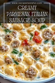 creamy parmesan italian sausage soup in a bowl