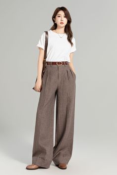 Elevate your style effortlessly with these luxurious brown wide-leg linen trousers designed for women. Experience the perfect blend of sophistication and comfort, ideal for a casually elegant ensemble. ✨ 

SKU 4965 

#linenlove #effortlessstyle #chiclooks #LinenPants #BrownPants #Xiaolizi Wide Leg Trousers Outfit Fall, Luxury Casual Outfit Women, How To Style Brown Trousers, Korean Pants For Women, Women’s Trousers, Wide Legged Trousers Outfit, Bridesmaids Pants, Brown Wide Leg Trousers Outfit, Baggy Linen Pants Outfit