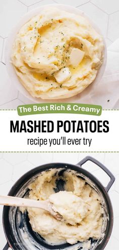 mashed potatoes in a pan with butter and parsley on top, the best creamy mashed potatoes recipe you'll ever try