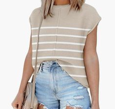 Casual knit sweater tank #amazon #fashion Sleeveless Sweater Vest, Summer Cap, Cap Sleeve Top, Casual Vest, Sweater Tank, Sleeveless Sweater, Striped Knit, Amazon Fashion, Sweater Vest