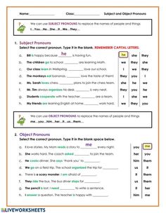 an english worksheet with the words subject and subject