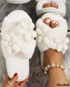 Color: beige, Size: US6 Fuzzy Sandals, Floral Slippers, Princess Makeover, Comfy Pajamas, Disney Princess Makeover, Shoes For Me, Slippers Boots, Fluffy Slippers, Slides Slippers