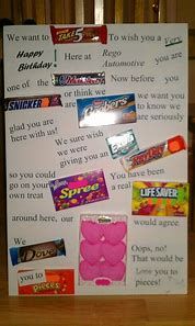 a white board with candy and candies on it