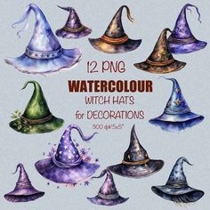 watercolor witch hats for decoration