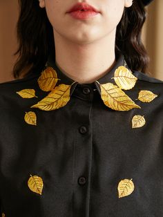 Golden Leaf Embroidered Blouse - chiclara Golden Leaf, Bat Sleeve, Golden Leaves, Embroidery Blouse, Spring Shirts, Vintage Shirts, Jeans Shorts, Gold Leaf