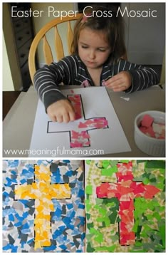 an easy paper cross mosaic craft for kids to do with the toddlers at home