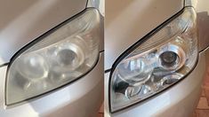 before and after photos of a car's headlight