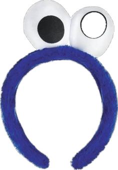 a blue headband with two eyes on it