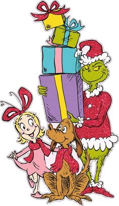 the grinch and his friends are holding presents