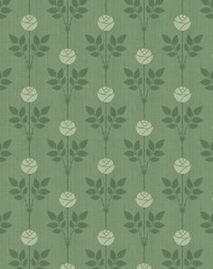 a green wallpaper with white flowers and leaves on the backgrounge background