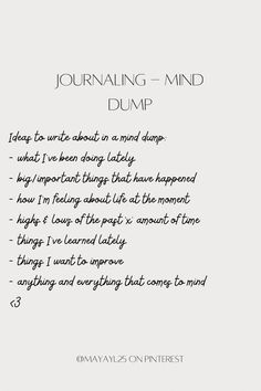 a poem written in cursive writing on a piece of paper that says journaling - mind dump