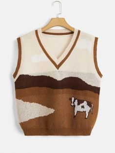 SHEIN EZwear Plus Cow & Mountain Pattern Sweater Vest | SHEIN USA Cow Sweater, Pattern Sweater Vest, Mountain Pattern, Comfy Jumpsuits, Plus Size Sweater, Plus Size Pullover, Sweater Vests, Top Shein, Street Fashion Men Streetwear