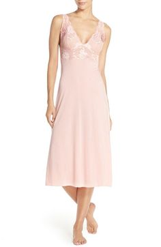 Natori 'Zen Floral' Nightgown available at #Nordstrom Fitted V-neck Camisole With Contrast Lace, Lace Slip Dress With Built-in Bra For Daywear, Elegant V-neck Chemise With Built-in Bra, Feminine V-neck Chemise For Daywear, Elegant V-neck Night Slip, Fitted V-neck Sleepwear For Wedding Night, Feminine Delicate Lace Loungewear Dress, Feminine V-neck Nightgown With Lace Trim, Feminine Lace V-neck Slip Dress