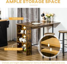 the table and chairs are labeled for different types of storage space in this kitchen area