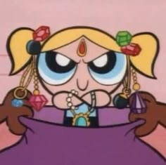 the powerpuff girl is holding up her purse