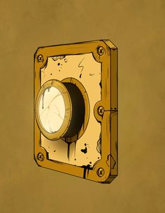 a drawing of a clock in a box on a wall with the light turned off